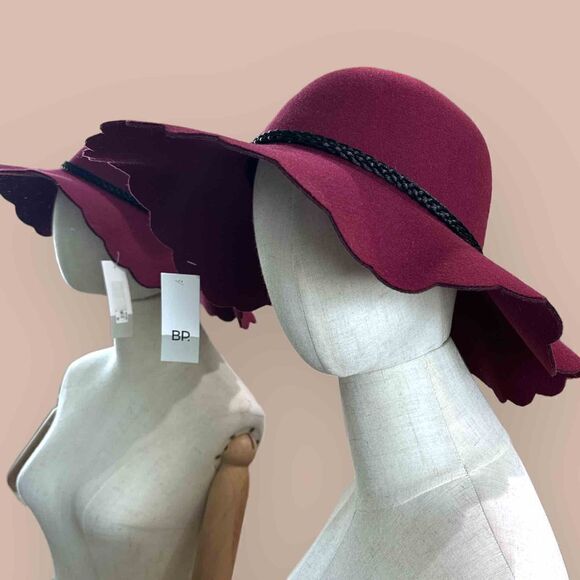 NWT Bundle of 2 Nordstrom BP. Women's Scallop Wide Brim Felt Hat Wine - One Size - Picture 8 of 13
